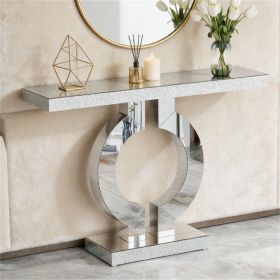 Mirror console, modern sofa table, storage area, elegant display space
