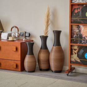 Set of 3 designer floor vases, large vases for home decor flooring, artificial rattan floor vases, brown floor vases for living rooms or corridor