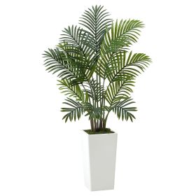 VEVOR Artificial Areca Palms 4 ft, 2 Pack Fake Palm Tropical Plants with White Tall Planter, Faux Floor Silk Plant in Pot