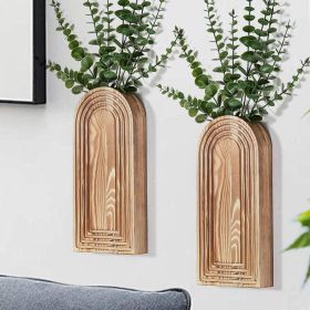2 Pack Wooden Wall Vase Set - Brown Finish Modern Farmhouse & Boho Wall Decor for Entryway, Hallway, Bathroom, Living Room, Dining Room, Narrow S
