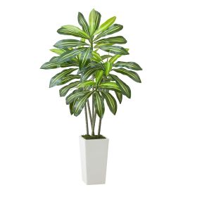 VEVOR Artificial Dracaena Tree 5 ft, Fake Palm Tropical Plants with White Tall Planter, Faux Floor Silk Plant in Pot