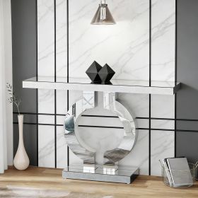 Mirrored Console Table, Modern Silver Sofa Table with O-Shaped BaseS