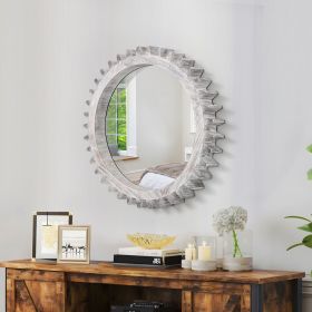 Vintage 17'' x 17'' Wood Round Hanging Gear Shape Decorative Mirror Patchwork Effect With Large-size Mirrors Individually On Art Walls