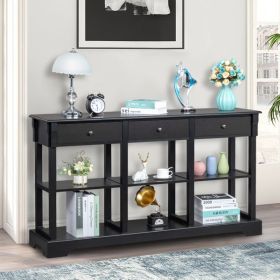 Console Sofa Table with Ample Storage; Retro Kitchen Buffet Cabinet Sideboard with Open Shelves and 3 Drawers; Accent Storage Cabinet for Entrywa