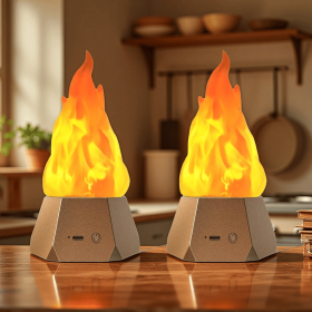 2pcs Flickering Flame Lamp USB Rechargeable 3D Fake Fire Night Light Realistic Flame Effect Camp Lights Decoration for Home Garden Halloween Chri
