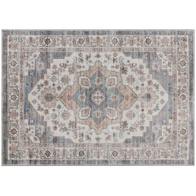 4x6 Area Rug, Vintage Machine Washable Rug, Non-Slip Carpet for Living Room, Bedroom, Dining Room, Brown & Light Blue