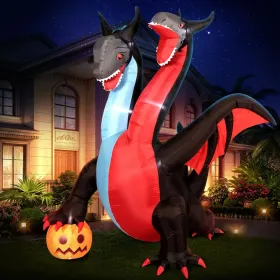 12FT Halloween Inflatables Decoration Giant Ghost With 3-Colored Flame Rotation LED Light Spooky Halloween Decorations Outdoor Blow Up Yard Decor (Option: TwoHeadedDragonwithPumpkin)