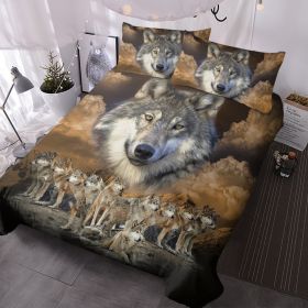 3pcs Wolf Pack Tribe Bedroom Printed Bedding Suitable For All Seasons (Option: King-Brown)
