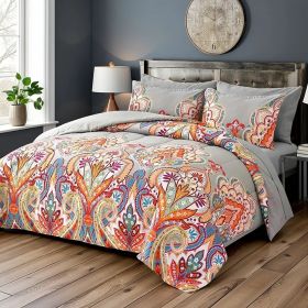 Comforter Set, Boho Pattern, Gray With Rainbow Floral (Option: W13717965)