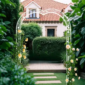 Metal Garden Arch Assemble Freely With 8 Styles Garden Arbor Trellis Climbing Plants Support Rose Arch (Option: CREAMWHITE)