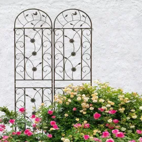 2 Pack Metal Garden Trellis 86.7" X 19.7" Rustproof Trellis For Climbing Plants Outdoor Flower Support Brown (Option: Brown)