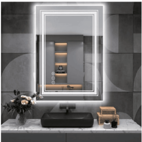 Triple Color Temperature/LED/RGB Smart Touch Control Bathroom Mirror with Tempered Glass, Adjustable Light, Fog & Shatterproof, Memory Function (S3R13874UL55"x30": S3R15377UL60"x30")