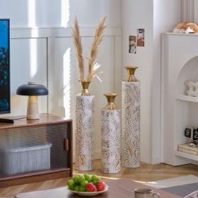 Floor Metal Vases Decorated White Metal vases Set of 3 gorgeous home decoration large glazed metal vases 24in/28.7in/33.5in height (Color: as Pic)