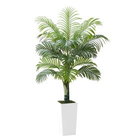 VEVOR Artificial Areca Palm Tree 5 ft, Fake Palm Tropical Plants with White Tall Planter, Faux Floor Silk Plant in Pot (Tree Type: Thick-Trunk Areca Palm, size: 5 ft)