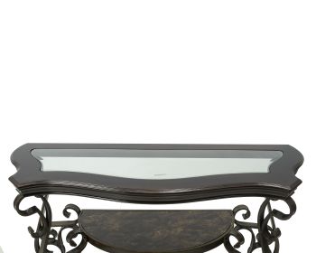 Sofa Table, Glass table top, MDF W/marble paper middle shelf, powder coat finish metal legs. (54"Lx20"Wx30"H) (Color: as Pic)