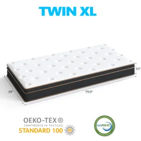 10 Inch Twin XL Mattress, Innerspring Mattress With Black Gold Trim & White Cover - Medium Firm Support, Breathable Design For College Dorms, Tal (Option: Defaulttitle)